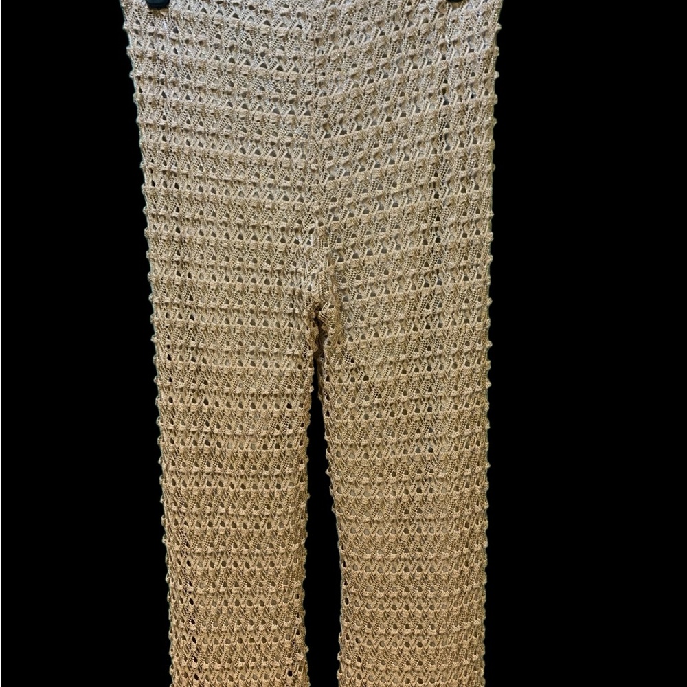French Made Gold Tan Crochet Flare Pants - Picture 7 of 10